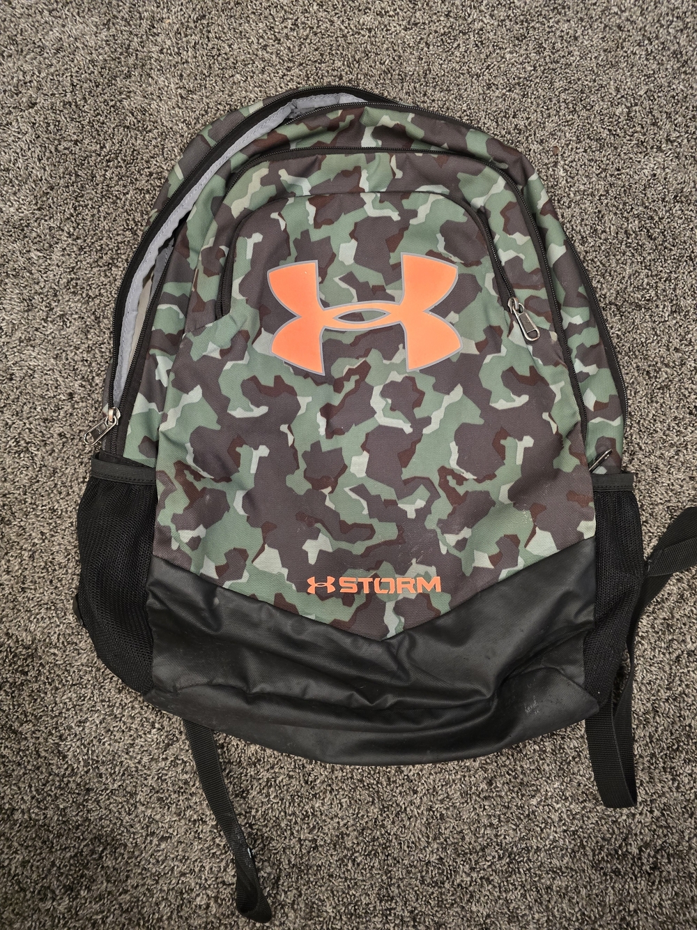 Under Armour Green Camo Backpack with Orange Logo